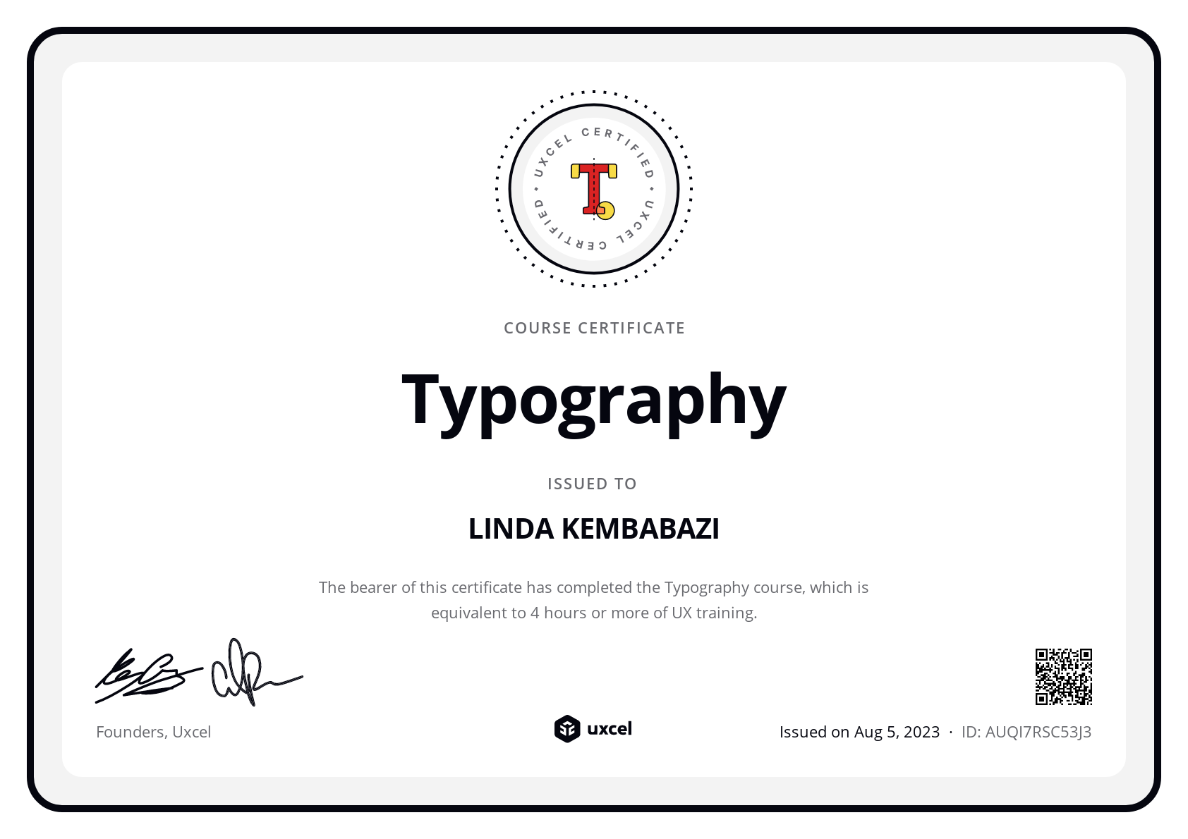 LINDA KEMBABAZI's certificate